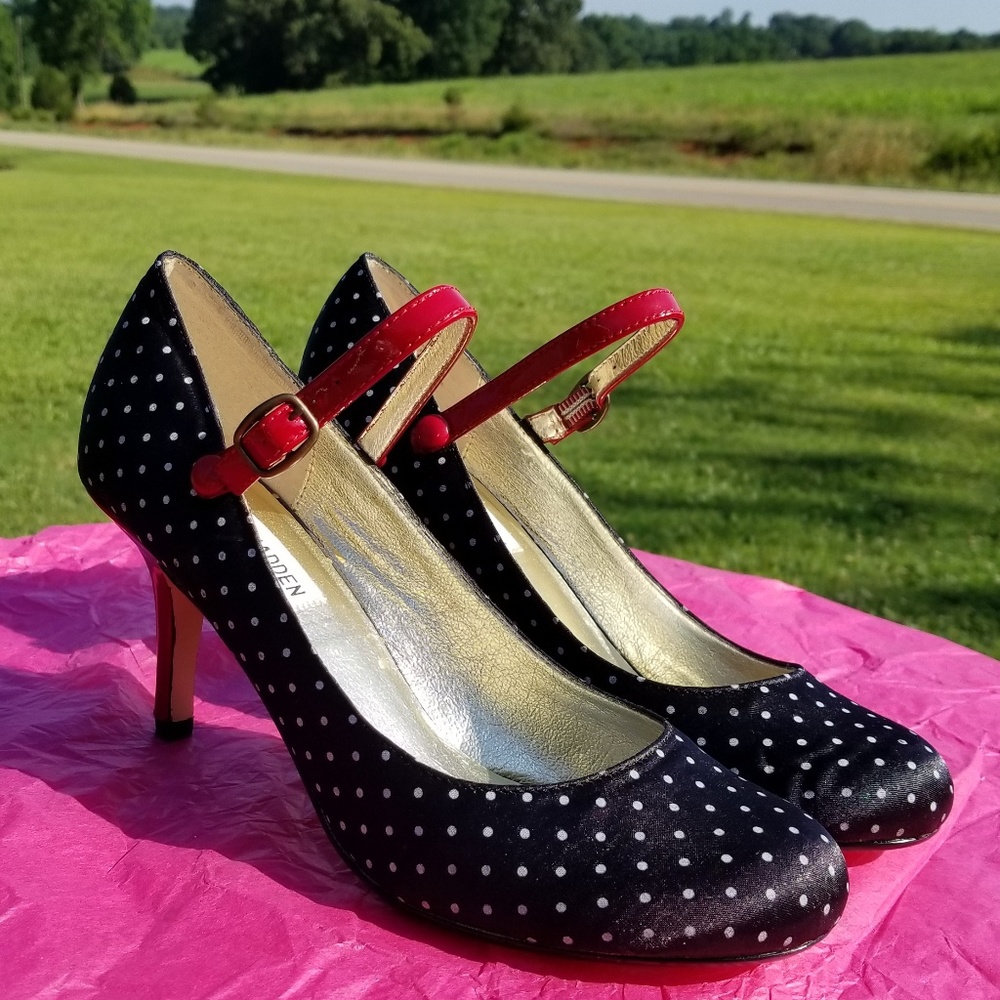 Steve Madden Navy Polka Dot & Red Mary-Jane Heels